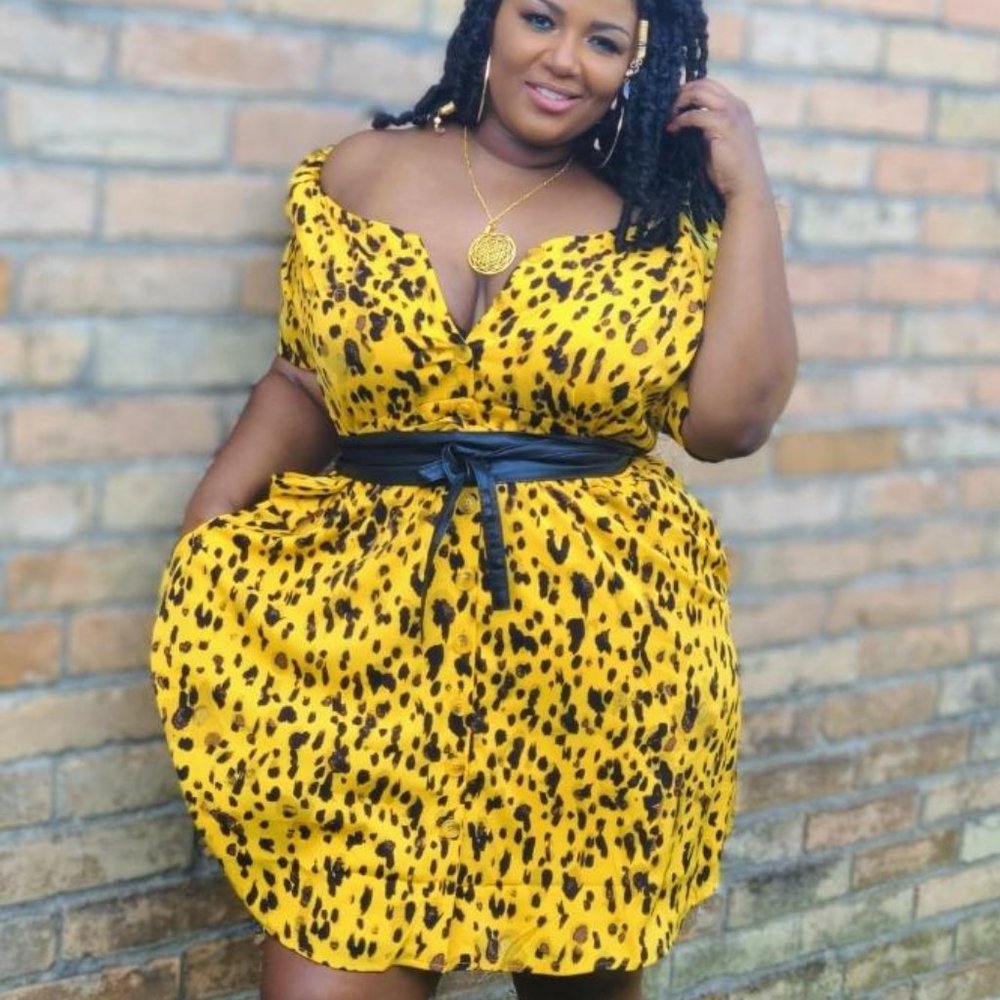 Off Shoulder Button Down Dress, Color Honey